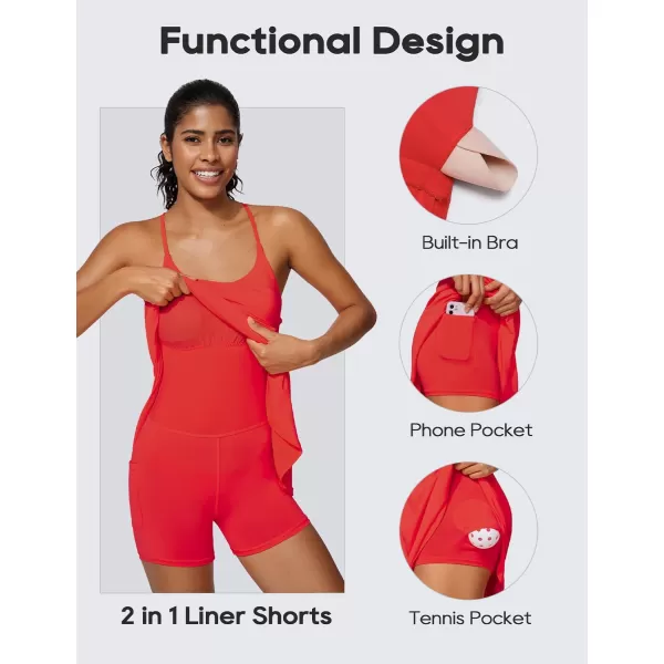 CRZ YOGA UPF 50 Tennis Dress for Women with Builtin Shorts and Bras Athletic Workout Exercise Golf Dresses PocketsFestival Red