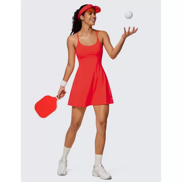 CRZ YOGA UPF 50 Tennis Dress for Women with Builtin Shorts and Bras Athletic Workout Exercise Golf Dresses PocketsFestival Red