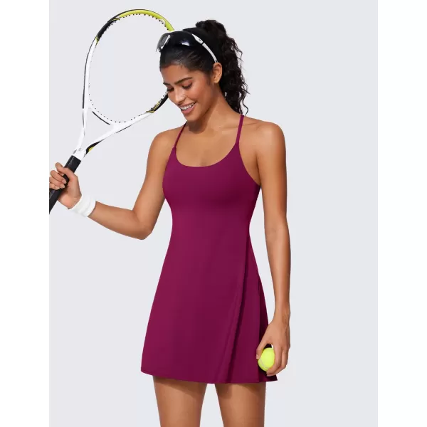 CRZ YOGA UPF 50 Tennis Dress for Women with Builtin Shorts and Bras Athletic Workout Exercise Golf Dresses PocketsMagenta Purple