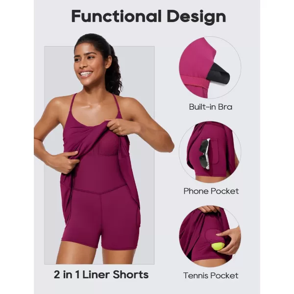 CRZ YOGA UPF 50 Tennis Dress for Women with Builtin Shorts and Bras Athletic Workout Exercise Golf Dresses PocketsMagenta Purple