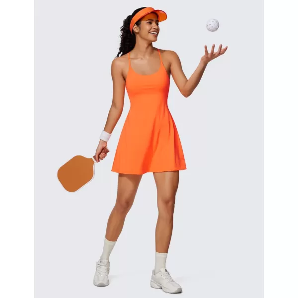 CRZ YOGA UPF 50 Tennis Dress for Women with Builtin Shorts and Bras Athletic Workout Exercise Golf Dresses PocketsNeon Orange