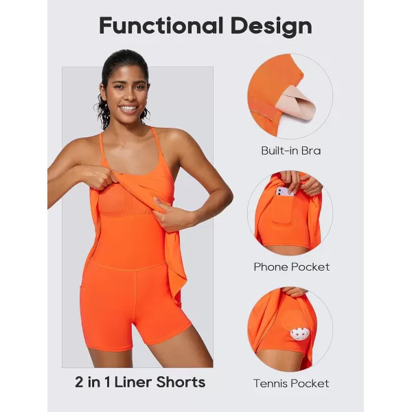 CRZ YOGA UPF 50 Tennis Dress for Women with Builtin Shorts and Bras Athletic Workout Exercise Golf Dresses PocketsNeon Orange