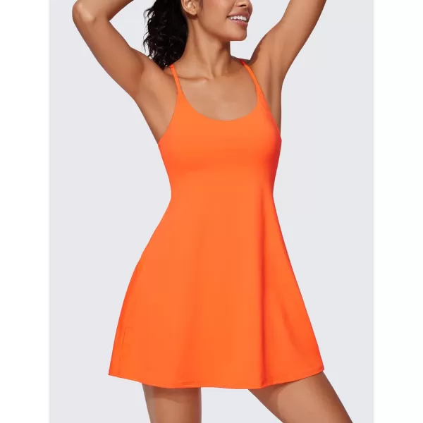 CRZ YOGA UPF 50 Tennis Dress for Women with Builtin Shorts and Bras Athletic Workout Exercise Golf Dresses PocketsNeon Orange