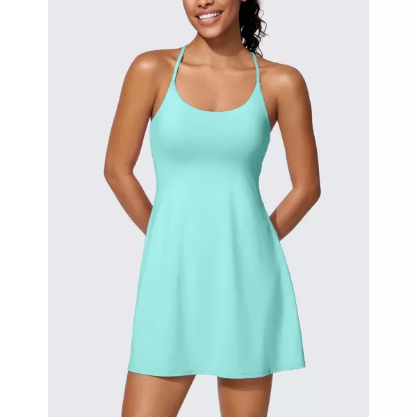 CRZ YOGA UPF 50 Tennis Dress for Women with Builtin Shorts and Bras Athletic Workout Exercise Golf Dresses PocketsTropical Mint Green