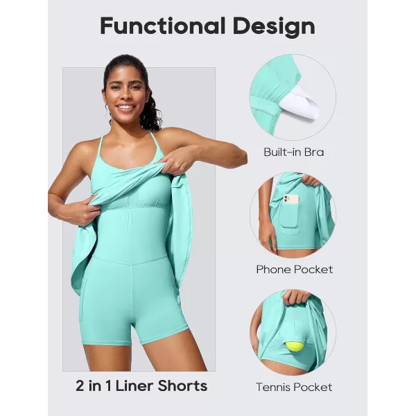 CRZ YOGA UPF 50 Tennis Dress for Women with Builtin Shorts and Bras Athletic Workout Exercise Golf Dresses PocketsTropical Mint Green