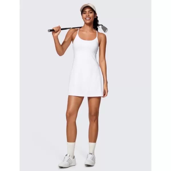 CRZ YOGA UPF 50 Tennis Dress for Women with Builtin Shorts and Bras Athletic Workout Exercise Golf Dresses PocketsWhite