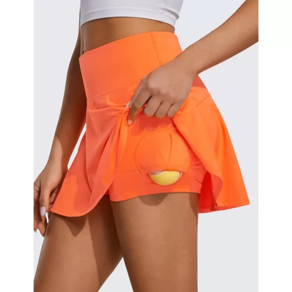 CRZ YOGA UPF 50 Tennis Skirts for Women High Waisted Flowy Pleated Golf Athletic Workout Sports Skirt with PocketsNeon Orange