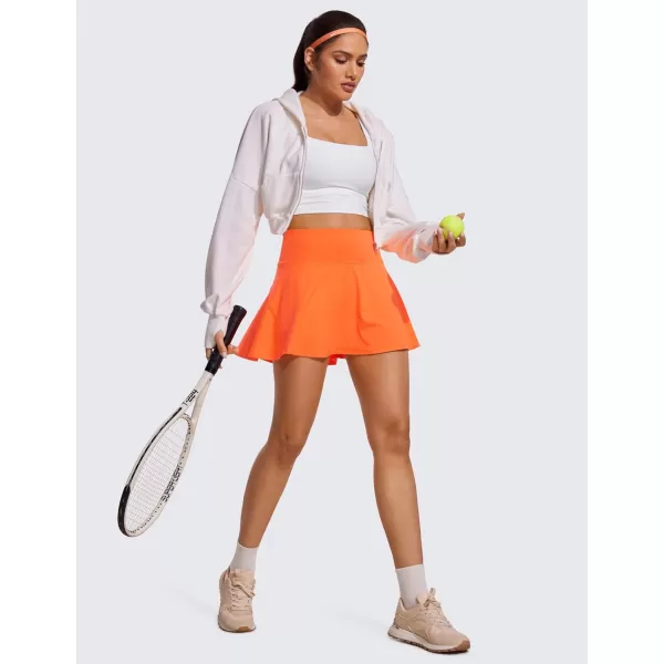 CRZ YOGA UPF 50 Tennis Skirts for Women High Waisted Flowy Pleated Golf Athletic Workout Sports Skirt with PocketsNeon Orange