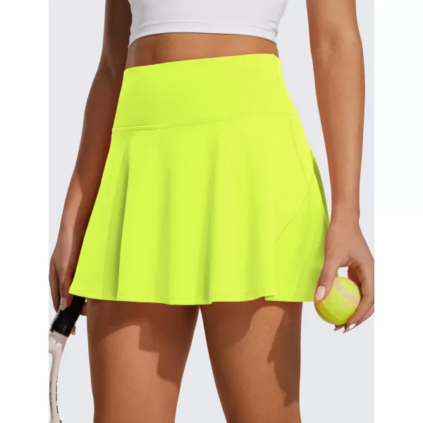 CRZ YOGA UPF 50 Tennis Skirts for Women High Waisted Flowy Pleated Golf Athletic Workout Sports Skirt with PocketsNeon Yellow