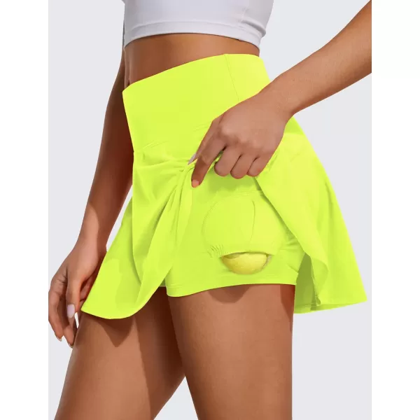 CRZ YOGA UPF 50 Tennis Skirts for Women High Waisted Flowy Pleated Golf Athletic Workout Sports Skirt with PocketsNeon Yellow