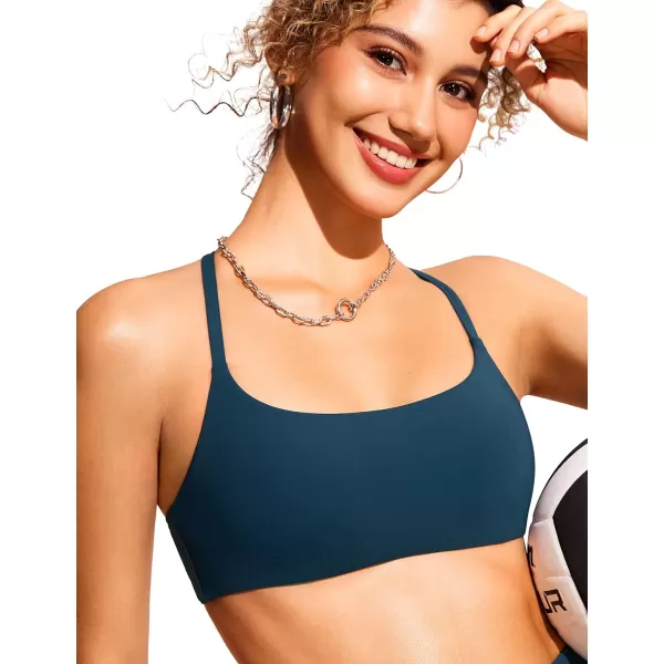 CRZ YOGA Womens Bikini Top AC Adjustable Spaghetti Straps Bathing Suit Tops Scoop Neck Padded Swimsuit TopsInsignia Blue