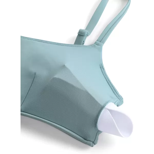 CRZ YOGA Womens Bikini Top AC Adjustable Spaghetti Straps Bathing Suit Tops Scoop Neck Padded Swimsuit TopsLight Grayish Blue