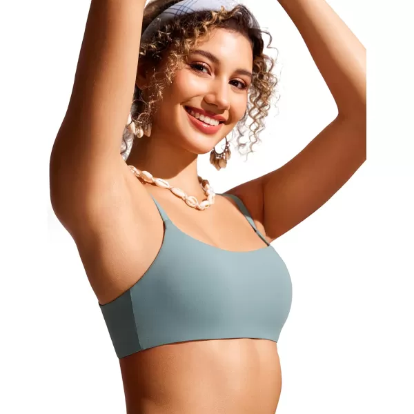 CRZ YOGA Womens Bikini Top AC Adjustable Spaghetti Straps Bathing Suit Tops Scoop Neck Padded Swimsuit TopsLight Grayish Blue