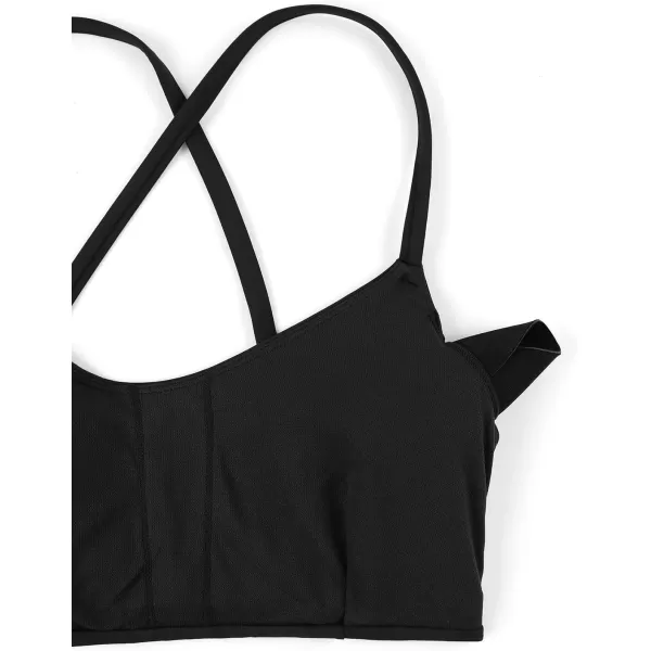 CRZ YOGA Womens Bikini Top Lace Up Swimsuits Crisscross Bathing Suit Swim Sports Bra PaddedBlack