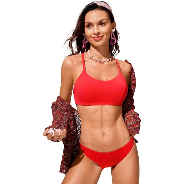 CRZ YOGA Womens Bikini Top Lace Up Swimsuits Crisscross Bathing Suit Swim Sports Bra PaddedDark Red