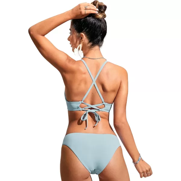 CRZ YOGA Womens Bikini Top Lace Up Swimsuits Crisscross Bathing Suit Swim Sports Bra PaddedLight Grayish Blue