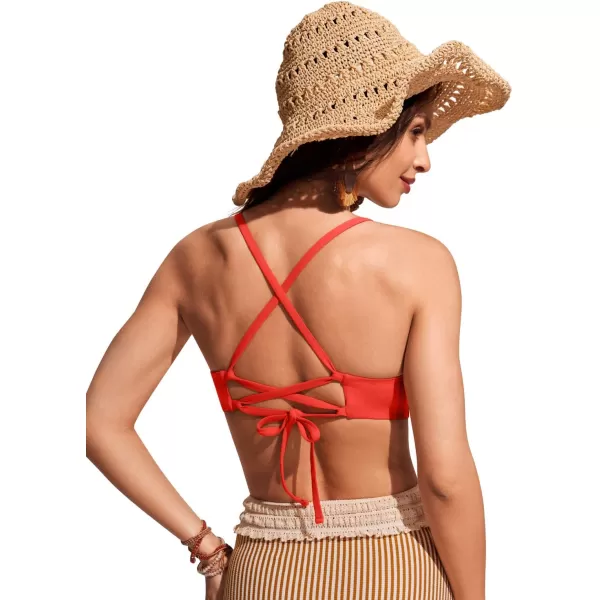 CRZ YOGA Womens Bikini Top Lace Up Swimsuits Crisscross Bathing Suit Swim Sports Bra PaddedPoppy