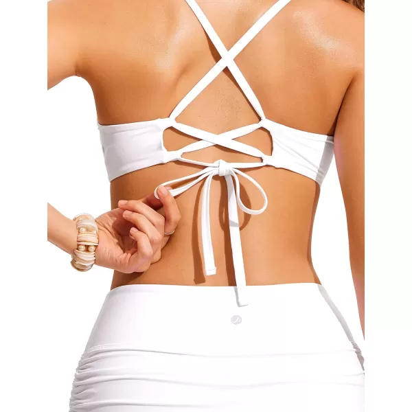 CRZ YOGA Womens Bikini Top Lace Up Swimsuits Crisscross Bathing Suit Swim Sports Bra PaddedWhite