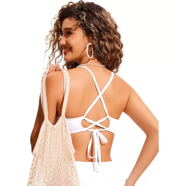 CRZ YOGA Womens Bikini Top Lace Up Swimsuits Crisscross Bathing Suit Swim Sports Bra PaddedWhite