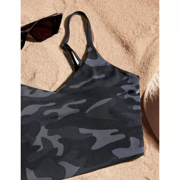 CRZ YOGA Womens Bikini Tops Adjustable Spaghetti Straps Swimsuit Padded Athletic Bathing SuitJungle Camouflage Gray