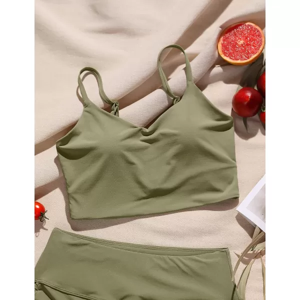 CRZ YOGA Womens Bikini Tops Adjustable Spaghetti Straps Swimsuit Padded Athletic Bathing SuitMoss Green