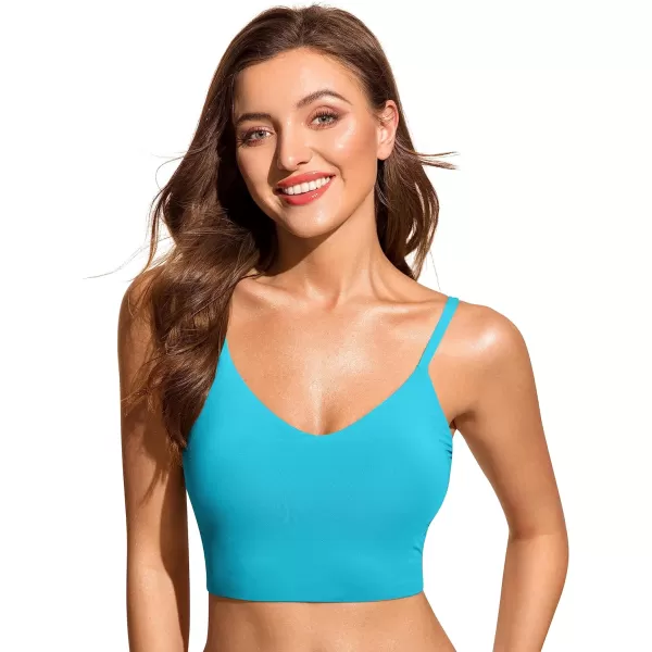 CRZ YOGA Womens Bikini Tops Adjustable Spaghetti Straps Swimsuit Padded Athletic Bathing SuitTurquoise