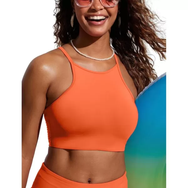 CRZ YOGA Womens Bikini Tops High Neck Swimsuit Racerback Padded Bathing Suit Sexy SwimwearCoral