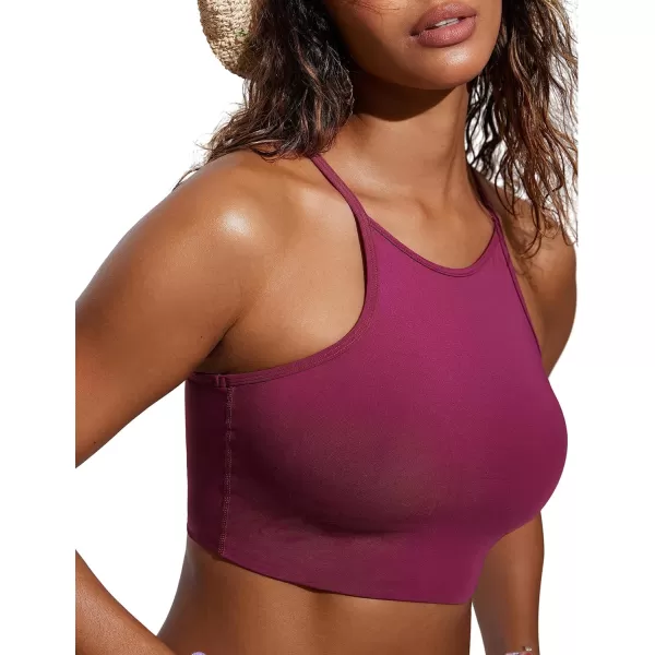 CRZ YOGA Womens Bikini Tops High Neck Swimsuit Racerback Padded Bathing Suit Sexy SwimwearFuchsia