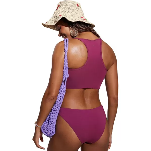 CRZ YOGA Womens Bikini Tops High Neck Swimsuit Racerback Padded Bathing Suit Sexy SwimwearFuchsia