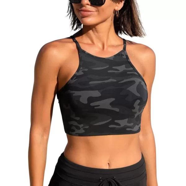 CRZ YOGA Womens Bikini Tops High Neck Swimsuit Racerback Padded Bathing Suit Sexy SwimwearJungle Camouflage Gray