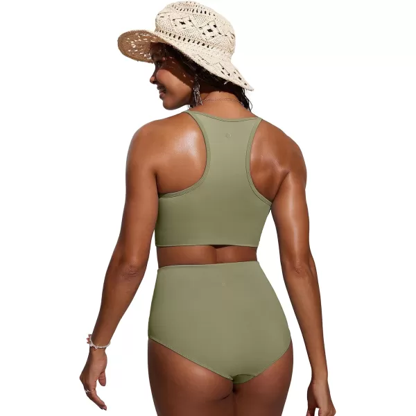 CRZ YOGA Womens Bikini Tops High Neck Swimsuit Racerback Padded Bathing Suit Sexy SwimwearMoss Green