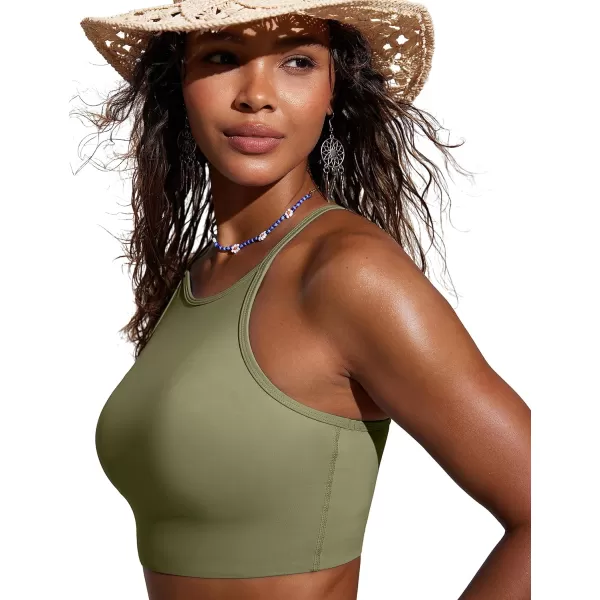 CRZ YOGA Womens Bikini Tops High Neck Swimsuit Racerback Padded Bathing Suit Sexy SwimwearMoss Green