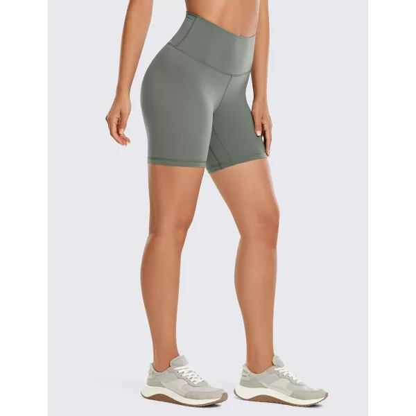 CRZ YOGA Womens Brushed Naked Feeling Biker Shorts 4  6  8  High Waist Matte Workout Gym Running Spandex Shorts6 inches Grey Sage