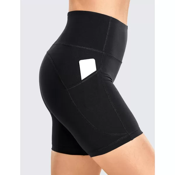CRZ YOGA Womens Brushed Naked Feeling Biker Shorts 6  8  High Waist Matte Workout Gym Spandex Shorts Side Pockets6 inches Black