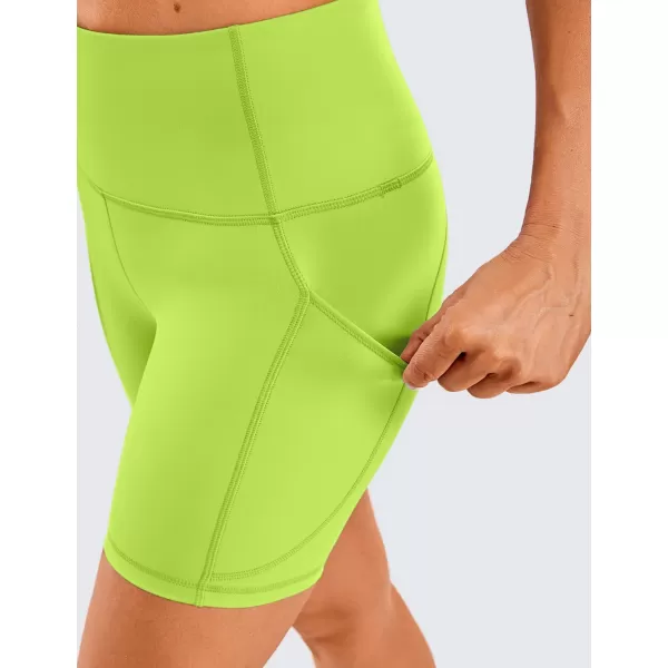 CRZ YOGA Womens Brushed Naked Feeling Biker Shorts 6  8  High Waist Matte Workout Gym Spandex Shorts Side Pockets6 inches Chartreuse