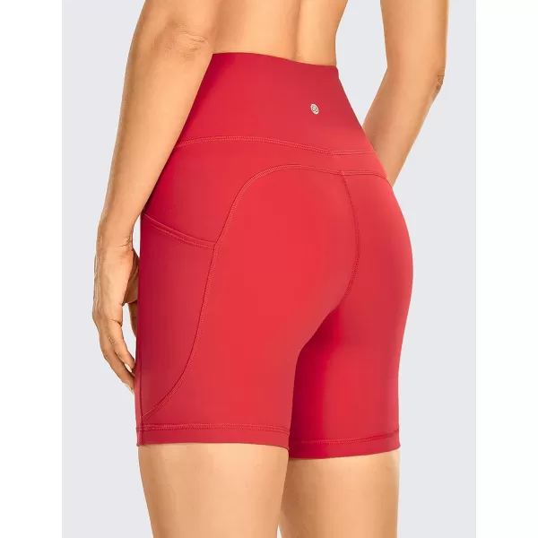 CRZ YOGA Womens Brushed Naked Feeling Biker Shorts 6  8  High Waist Matte Workout Gym Spandex Shorts Side Pockets6 inches Crimson