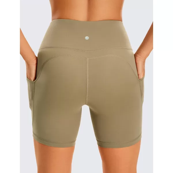 CRZ YOGA Womens Brushed Naked Feeling Biker Shorts 6  8  High Waist Matte Workout Gym Spandex Shorts Side Pockets6 inches Khaki Fog