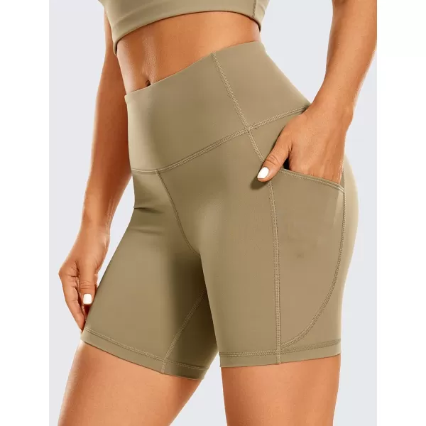 CRZ YOGA Womens Brushed Naked Feeling Biker Shorts 6  8  High Waist Matte Workout Gym Spandex Shorts Side Pockets6 inches Khaki Fog