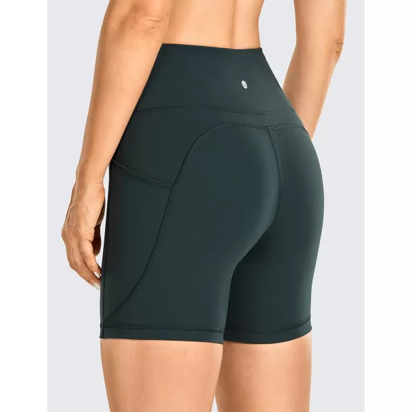 CRZ YOGA Womens Brushed Naked Feeling Biker Shorts 6  8  High Waist Matte Workout Gym Spandex Shorts Side Pockets6 inches Melanite