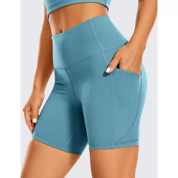 CRZ YOGA Womens Brushed Naked Feeling Biker Shorts 6  8  High Waist Matte Workout Gym Spandex Shorts Side Pockets6 inches Petrol Blue