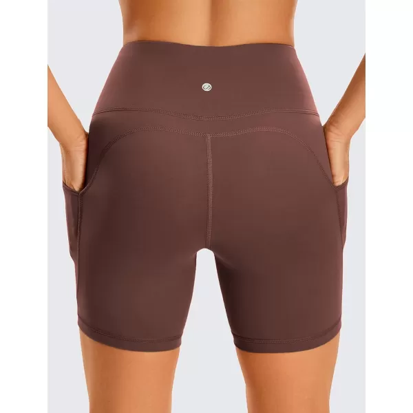 CRZ YOGA Womens Brushed Naked Feeling Biker Shorts 6  8  High Waist Matte Workout Gym Spandex Shorts Side Pockets6 inches Taupe