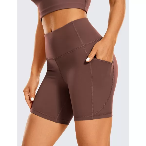 CRZ YOGA Womens Brushed Naked Feeling Biker Shorts 6  8  High Waist Matte Workout Gym Spandex Shorts Side Pockets6 inches Taupe