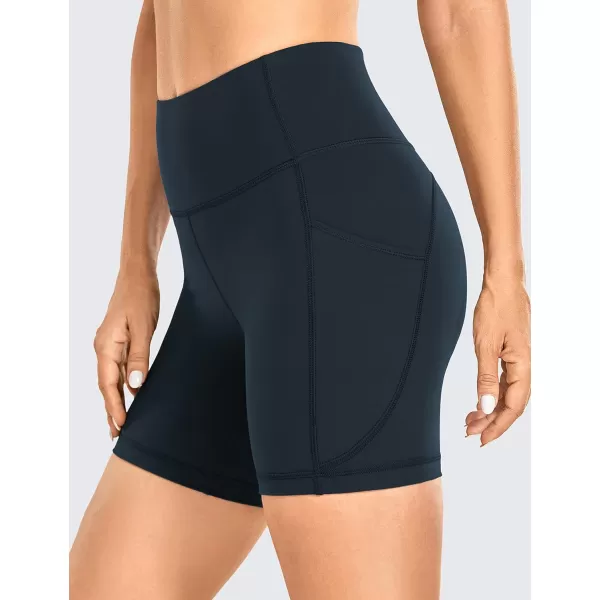 CRZ YOGA Womens Brushed Naked Feeling Biker Shorts 6  8  High Waist Matte Workout Gym Spandex Shorts Side Pockets6 inches True Navy