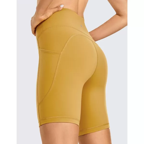 CRZ YOGA Womens Brushed Naked Feeling Biker Shorts 6  8  High Waist Matte Workout Gym Spandex Shorts Side Pockets8 inches Mellow Yellow