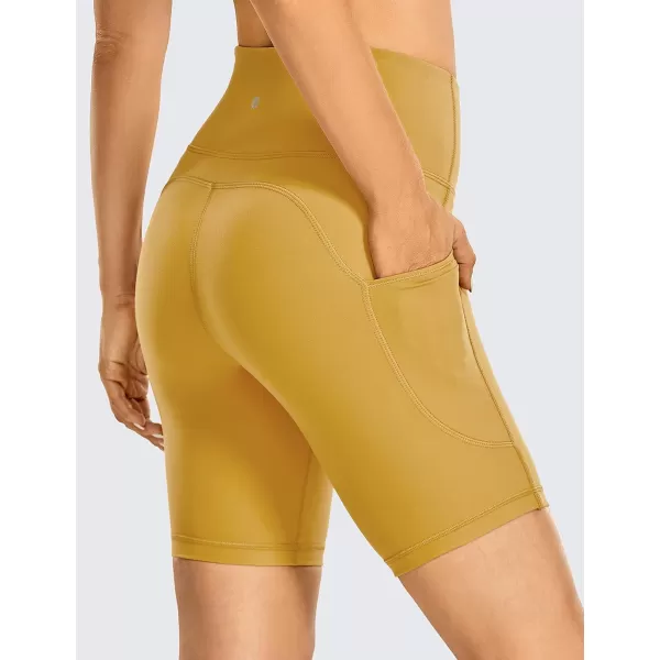 CRZ YOGA Womens Brushed Naked Feeling Biker Shorts 6  8  High Waist Matte Workout Gym Spandex Shorts Side Pockets8 inches Mellow Yellow