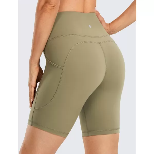 CRZ YOGA Womens Brushed Naked Feeling Biker Shorts 6  8  High Waist Matte Workout Gym Spandex Shorts Side Pockets8 inches Mountain Olive