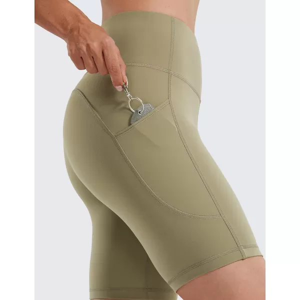 CRZ YOGA Womens Brushed Naked Feeling Biker Shorts 6  8  High Waist Matte Workout Gym Spandex Shorts Side Pockets8 inches Mountain Olive