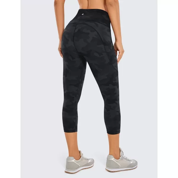 CRZ YOGA Womens Brushed Naked Feeling Workout Capri Leggings Pockets 19  High Waisted Gym Athletic Tummy Control Yoga PantsDark Grey Camouflage