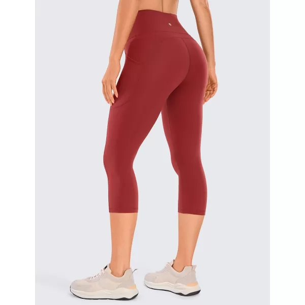 CRZ YOGA Womens Brushed Naked Feeling Workout Capri Leggings Pockets 19  High Waisted Gym Athletic Tummy Control Yoga PantsDeep Wine