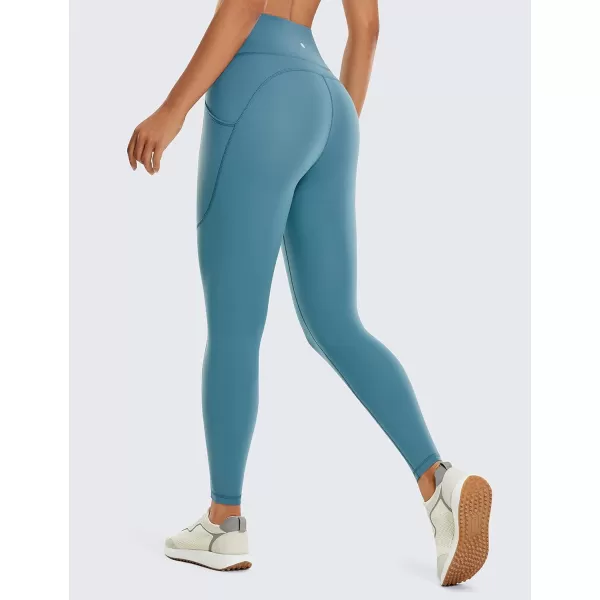 CRZ YOGA Womens Brushed Naked Feeling Workout Leggings 25  High Waisted Gym Athletic Tummy Control Yoga Pants with PocketsPetrol Blue